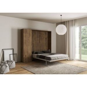 Armoire Lit escamotable vertical 1 place et demi 120 kentaro Noyer avec colonne de rangement