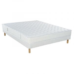 Essenzia Ensemble DELICE MI FERME + Sommier Tradition + Pieds 200x210 STRETCH Mousse - Blanc