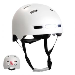 Casque velo skater avec eclairage avant et arriere blanc mat