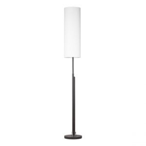 Lampadaire LED Intégrée Eleganta Métal Anthracite Câble en Tissu Noir Abat-jour en Tissu Blanc