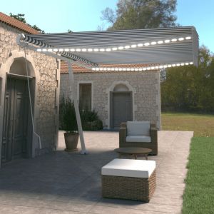 VidaXL Auvent manuel rétractable avec led 500x350 cm Bleu et blanc Bleu