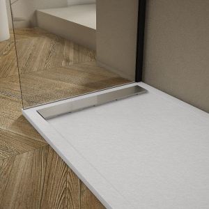 Stano Receveur de douche 80x180cm extra plat RIBERA en résine surface ardoisée blanc Grille inox