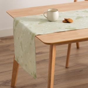 Chemin de table de Noël en coton jacquard vert et or 45x135 cm