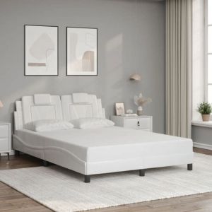 VidaXL Cadre de Lit avec Tête de Lit, Lit Rembourré avec Coussin, Lit Double, Lit Adulte Chambre, Moderne, Blanc 140x190 cm Similicuir