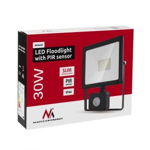 Maclean Projecteur LED avec détecteur de mouvement PIR 2400 lumen éclairage extérieur Spots Slim IP44 étanche aux éclaboussures (30W, blanc froid 6000K)