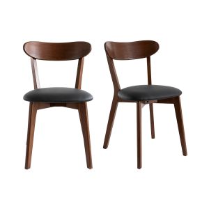 Miliboo Chaises vintage bois foncé et assise noire (lot de 2) DOVE