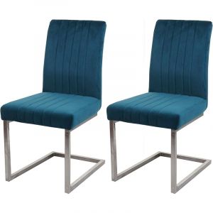 Décoshop26 Lot de 2 chaises de salle à manger chaise de conférence en acier inoxydable brossé velours bleu turquoise CDS04485