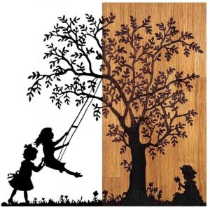 Asir Group Llc - Décoration murale en bois et métal Walnut Arbre et enfants