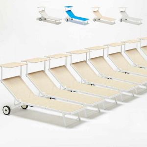 Beach and Garden Design 20 Bain de soleil avec roues transat aluminium jardin piscine ALABAMA | Beige