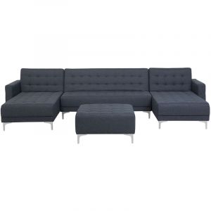 Beliani Canapé en forme de U convertible en tissu gris foncé avec pouf ABERDEEN