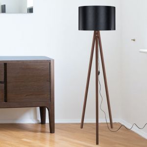 Lampadaire Guildford trépied hauteur 136 cm E27 effet noyer / noir [ Lux.pro