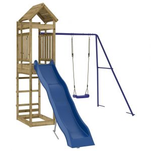 Image de Aire de jeux d'ext&eacute;rieur balan&ccedil;oires toboggan portiques robuste jeux jardin 249 x 349 x 238 cm bois de pin impr&eacute;gn&eacute; 02_0004750