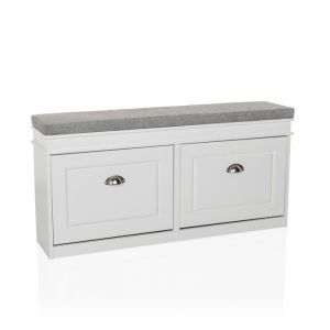 Armoire &agrave; chaussures - hjh LIVING - ESTHA I - Blanc/Gris - MDF laqu&eacute;