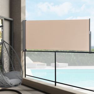 Brise Vue pour Balcon Terr e Jardin Store Latéral Pare Soleil Protection Intempéries UV Vie Privée Acier Polyester 120 x 300 cm Sable