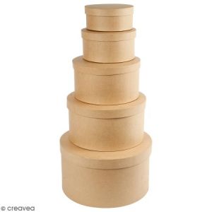 Creotime Assortiment de Boîtes gigognes rondes à couvercle - Kraft - 16,5 à 35,5 cm - 5 pcs