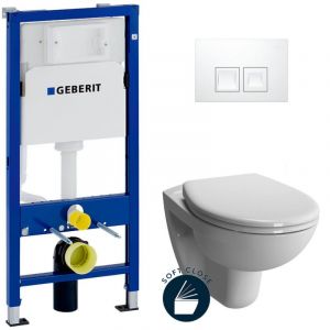 Image de Geberit Pack Bâti-support Duofix 112cm + WC suspendu Vitra Normus + Abattant softclose + Plaque blanche (NormusGeb1)