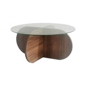 Dmora - Table basse Doliveir, Table basse, Porte-revues pour canapé, Etagère de salon, 75x75h35 cm, Noyer