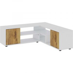 Meuble TV d'angle - Rosa - Blanc & Chêne - Fixation murale - 125x35x40 cm