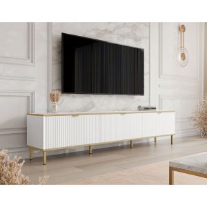 Hope - meuble tv 202 cm - 3 portes - blanc / dor&eacute;