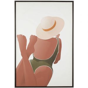 Beliani Toile imprimée marron et blanche femme avec cadre 63 x 93 cm FELTRINA