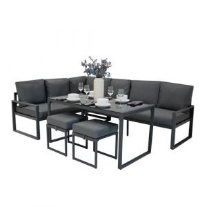 Ensemble de Jardin en Aluminium Gris Anthracite Forme de L Alternative &agrave; Rotin