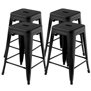 Coast Set de 4 tabourets de bar empilables - M&eacute;tal - Noir - jusqu'&agrave; 150 kg - 41 x 41 x 61 cm