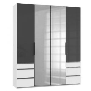 Inside75 Armoire penderie LISEA 4 portes 6 tiroirs verre anthracite 200 x 236 cm HT - bi color