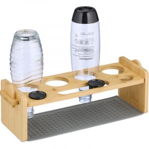 Relaxdays Support pour 4 Bouteilles telles Que Les SodaStream, en Bambou, égouttoir Pratique, Nature et Gris