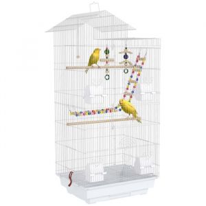 Pawhut Cage &agrave; oiseaux - 4 mangeoires 3 perchoirs - 46 x 36 x 100 cm - pour perruche calopsitte conure pinson canaris