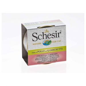 Image de Schesir Boite pour chat aux filets de poulet et gambas en bouillon