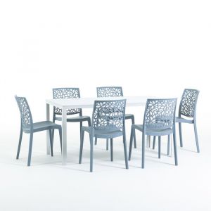 Ensemble table rectangulaire blanche et 6 chaises en résine ciment