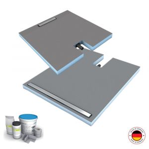 Wedi Receveur à carreler Fundo Plano Linea écoulement linéaire & bonde intégrée + kit d étanchéité, 120 x 100, bonde excentree