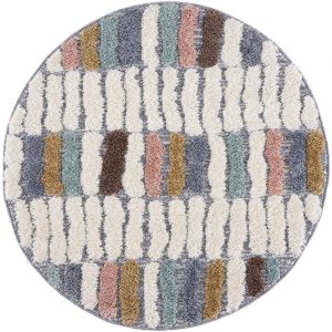 B&ouml;hmen - hippie 03 - Tapis rond &agrave; poils longs et relief Multicolore (200x200cm)