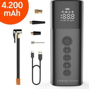 Pompe à vélo électrique - Compresseur d'air portable - pompe à pneu pour voiture, moto, vélo, ballon, lit à air - Puissance : 4 200 mAh