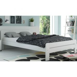 Lit Dallas 120x200 Bois Massif, Sommier à Lattes en Bois, Tête de lit, Assemblage Facile (blanc)