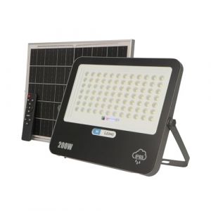 M Ledme - Projecteur solaire LED 200W avec télécommande, 2800 lumens, dimmable, IP65, Lumière Froide (6000k), batterie de grande capacité 20.000 mAh. Longueur du câble 2,10M