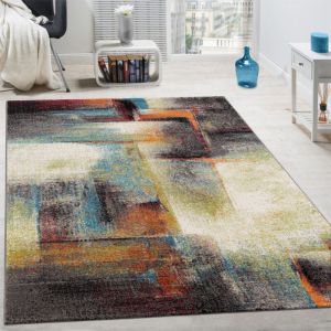 Paco Home Tapis Design &agrave; Carreaux Contour Trendy Tape l'Oeil Multicolore 80x150 cm