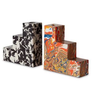 Image de Tom Dixon Serre-livres Swirl / Bougeoirs - Set de 2 blanc,multicolore,noir en pierre