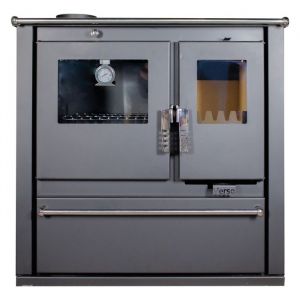 Verso Cuisinière à Bois cs Plus - 7,7 kW Plaque Supérieure en Métal, Design Fonctionnel et Sortie des Fumées à Gauche