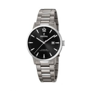 Festina Montre F20435-3 - Dateur quartz cadran noir et bracelet titane Homme