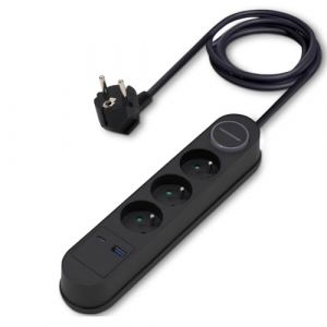 Waytex 52133 Multiprise Electriques et USB + USB C, 3 Prises électriques 16A 2P+T, 1 USB A + 1USB C PD20W, Câble 1,50m, Sécurité Enfant, CE NF, Noire