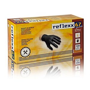 Reflexx R67/M sans poudre Gants en nitrile gr 5.5, taille Medium, Noir (Lot de 100)