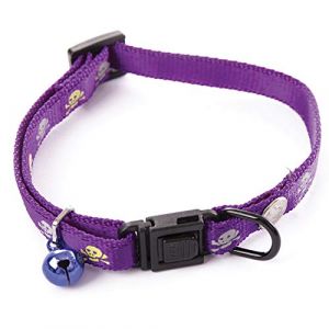 Martin Sellier Collier Chien ou Chat avec d&eacute;coration t&ecirc;te de Mort r&eacute;flectives et grelot r&eacute;glable 20 &agrave; 30cm