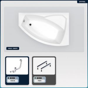 Baignoire asym&eacute;trique - 130 x 85 cm - Droite - sans Habillage - avec Pieds - Vidage Chrome - RIMA