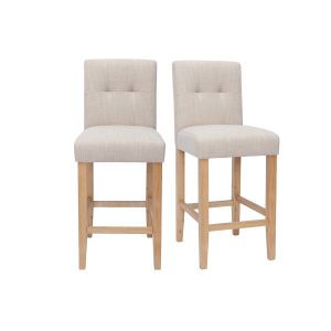 Miliboo Tabourets de bar capitonnés beige naturel et bois H66 cm (lot de 2) ESTER