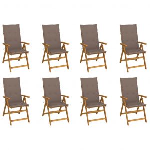 VidaXL Chaises pliables de jardin avec coussins 8 pcs Bois d'acacia Taupe