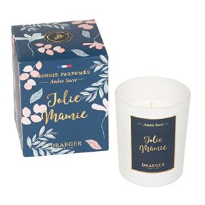 Image de DRAEGER Paris | Bougie Blanche parfumée Ambre Sacré Jolie Mamie | Idée Cadeau pour Mamie, Grand-mère, Maman, Famille, Petits-Enfants | Pot en Verre | Made in France | 100% Cire Végétale