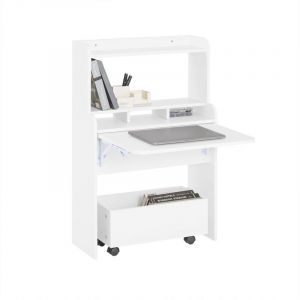 Sobuy FWT105-W Bureau Pliable, Table d'Ordinateur Rabattable, Bureau Multifonctionnel avec Etagères de Rangement et 1 Boîte de Rangement à