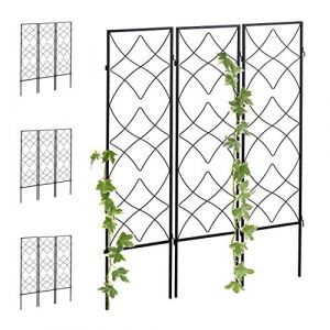 Relaxdays Treillis de jardin, métal, lot de 12, à planter, support pour plantes grimpantes, 122x31 cm, jardin, noir