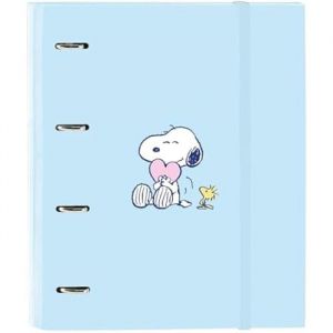 Safta SNOOPY LOVE Classeur 4 anneaux de 35 cm avec 100 feuilles A4, idéal pour enfants de différents âges, confortable et polyvalent, qualité et résistance, 27 x 3,5 x 32 cm, bleu clair, M, Décontracté